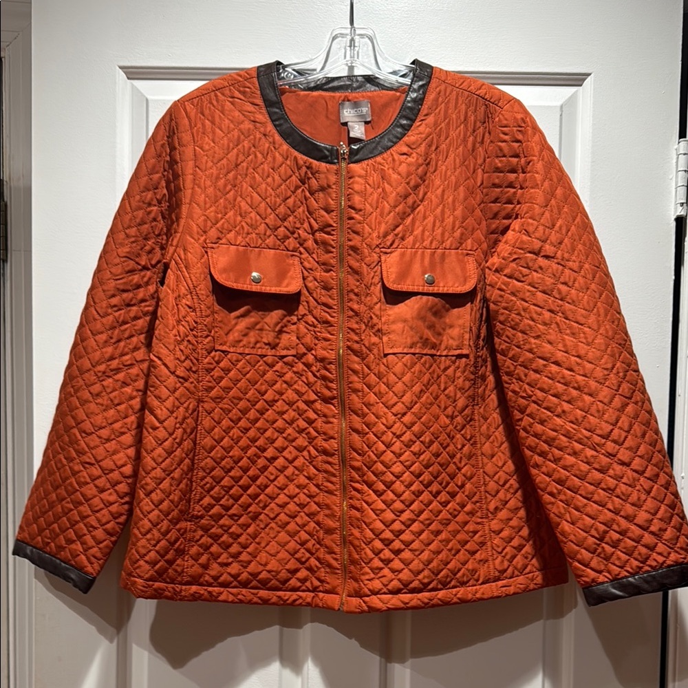 Vibrant Orange Utility Jacket with Quilted Texture and Boxy Silhouette